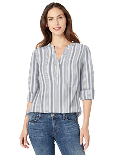 Amazon Essentials - Camisa de manga larga de algodón para mujer, Indigo Beach Stripe, US XS (EU XS - S)