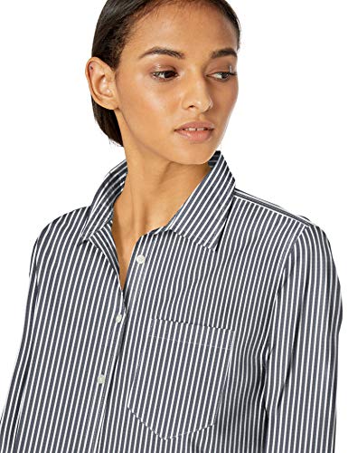 Amazon Essentials – Camisa de popelín de manga larga de corte clásico para mujer, Indigo Stripe, US M (EU M - L)
