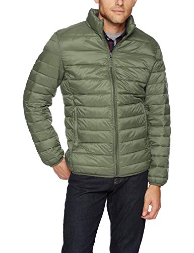 Amazon Essentials - Chaqueta acolchada, ligera, resistente al agua y plegable para hombre, Verde (Olive Heather), US S (EU S)