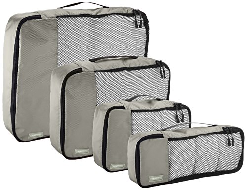 AmazonBasics - Bolsas de equipaje (pequeña, mediana, grande y alargada, 4 unidades), Gris