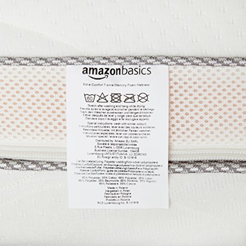 AmazonBasics - Colchón extra confort de espuma viscoelástica de 7 zonas, Firmeza media (H3) - 140 x 200 cm
