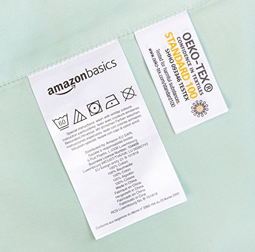 AmazonBasics - Juego de funda nórdica de satén de algodón de 400 hilos - 260 x 220 cm/ 50 x 80 cm x 2, Verde espuma de mar