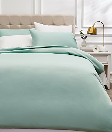 AmazonBasics - Juego de funda nórdica de satén de algodón de 400 hilos - 260 x 220 cm/ 50 x 80 cm x 2, Verde espuma de mar