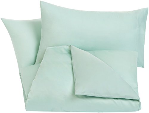 AmazonBasics - Juego de funda nórdica de satén de algodón de 400 hilos - 260 x 220 cm/ 50 x 80 cm x 2, Verde espuma de mar