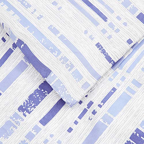 AmazonBasics - Juego de ropa de cama con funda de edredón, de satén, 260 x 240 cm / 65 x 65 cm x 2, Azul a rayas texturizado