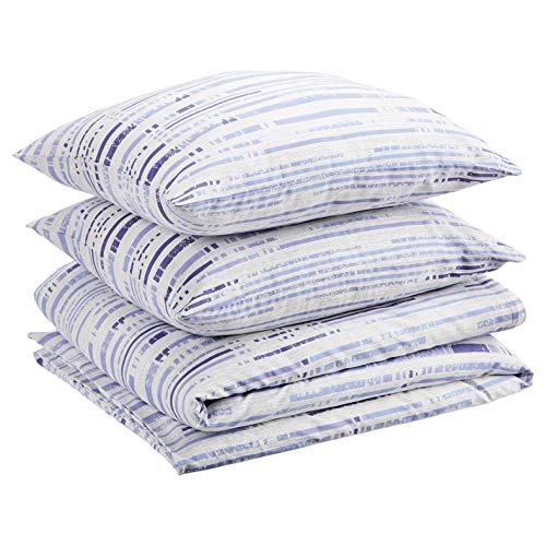 AmazonBasics - Juego de ropa de cama con funda de edredón, de satén, 260 x 240 cm / 65 x 65 cm x 2, Azul a rayas texturizado