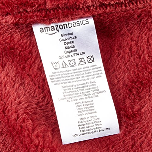 AmazonBasics - Manta Snuggle, hecha de suave felpa - 168 x 229cm - Borgoña