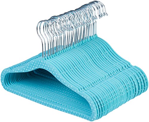 AmazonBasics - Perchas infantiles de terciopelo - Paquete de 30, Azul (lunares)