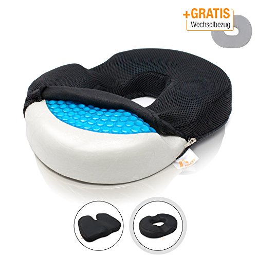 Amazy Cojín ortopédico de Gel (Redondo) – Incli. Funda de Repuesto y Bolsa de Transporte - Alivia hemorroides, Dolor de cóccix o ciática