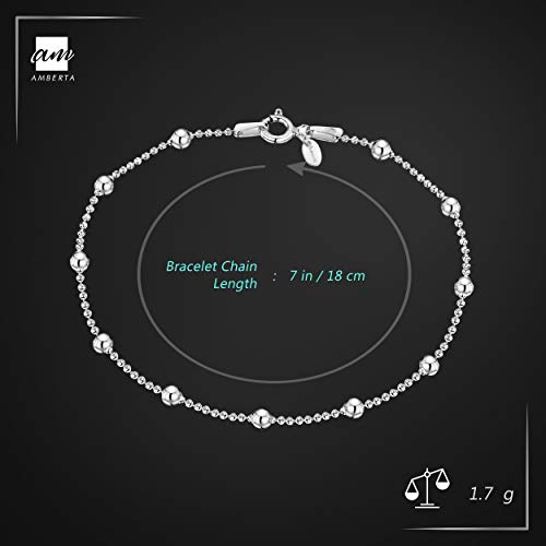 Amberta® Joyería - Pulsera - Fina Plata De Ley 925 - Cadena de Bola - 1.1/3.2 (mm) - 18 19 20 cm (18cm)