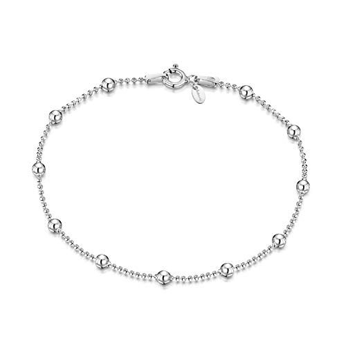Amberta® Joyería - Pulsera - Fina Plata De Ley 925 - Cadena de Bola - 1.1/3.2 (mm) - 18 19 20 cm (18cm)