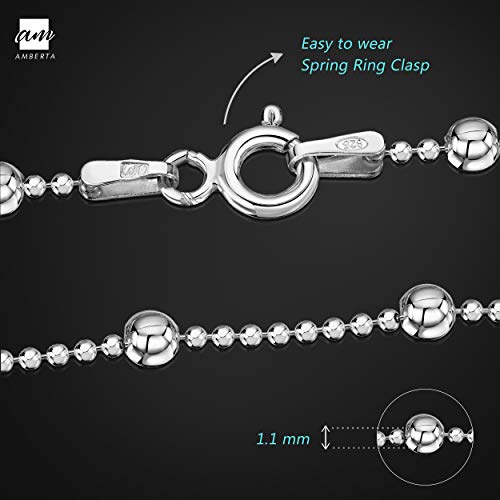 Amberta® Joyería - Pulsera - Fina Plata De Ley 925 - Cadena de Bola - 1.1/3.2 (mm) - 18 19 20 cm (18cm)