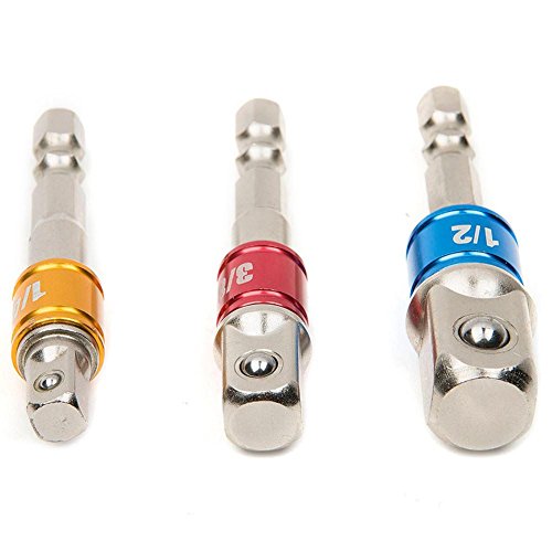 Ambility 3pcs Socket bit Adapter Set Hex Shank Extension To 1/4 3/8 1/2 Inch Impact Drill Driver