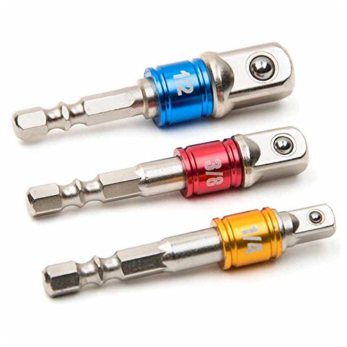 Ambility 3pcs Socket bit Adapter Set Hex Shank Extension To 1/4 3/8 1/2 Inch Impact Drill Driver