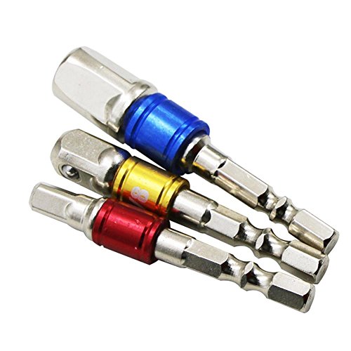Ambility 3pcs Socket bit Adapter Set Hex Shank Extension To 1/4 3/8 1/2 Inch Impact Drill Driver