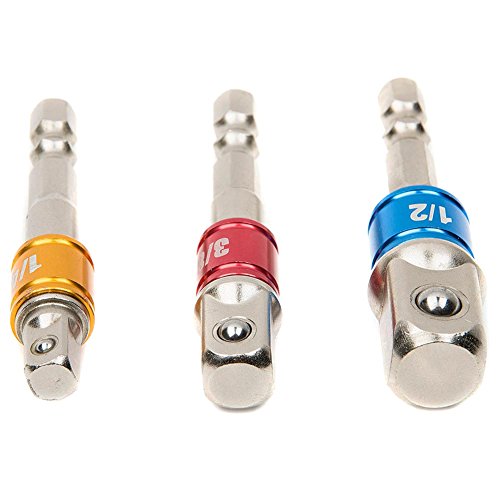 Ambility 3pcs Socket bit Adapter Set Hex Shank Extension To 1/4 3/8 1/2 Inch Impact Drill Driver