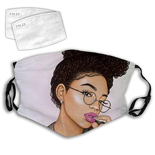 American Black Woman Girl with Glasses Art 3D Print Reusable Washed Anti Dust with Filter For Adult Kids
