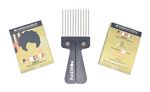 American Dream Ultimate Peine plegable compacto con pasadores de metal, ideal para tipos de cabello afro, rizado y ondulado.