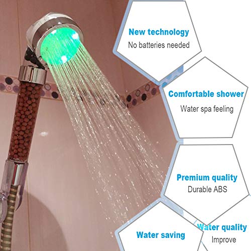 Amison - Alcachofa de ducha LED con cambio de color, ahorro de agua, con 7 colores, temperatura automática, alta presión, filtro de anión