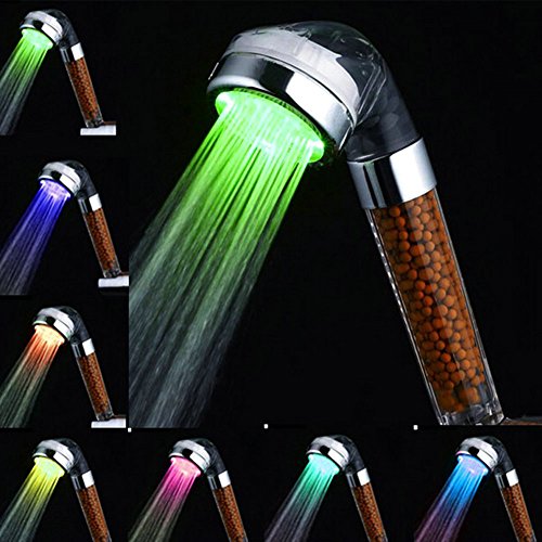 Amison - Alcachofa de ducha LED con cambio de color, ahorro de agua, con 7 colores, temperatura automática, alta presión, filtro de anión