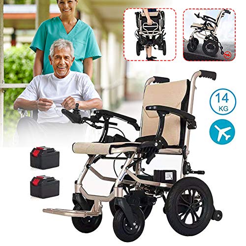 AMITD Silla De Ruedas Eléctrica,2 Baterías de Litio Extraíbles,Plegable Wheelchair Ligera De La Aleación De Aluminio Silla,conduzca con Potencia O Use como Silla De Ruedas Manual,Asiento de 45 cm