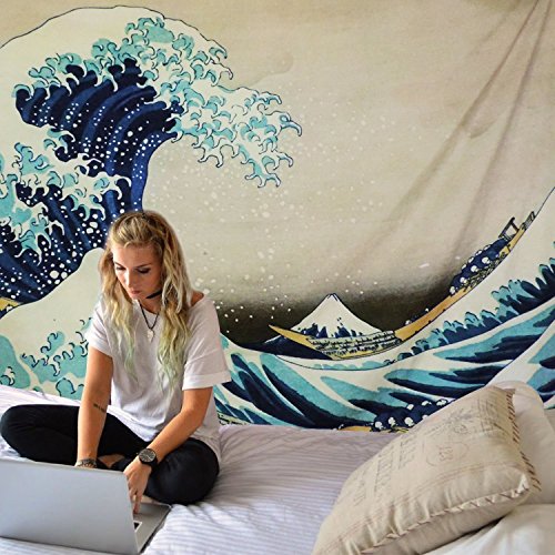 Amkun Tapiz de pared para colgar en la pared, gran ola Kanagawa, tapiz de pared con decoración para el hogar, sala de estar, dormitorio o decoración, Wave, 200x150cm