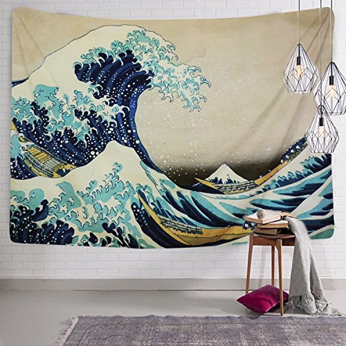 Amkun Tapiz de pared para colgar en la pared, gran ola Kanagawa, tapiz de pared con decoración para el hogar, sala de estar, dormitorio o decoración, Wave, 200x150cm