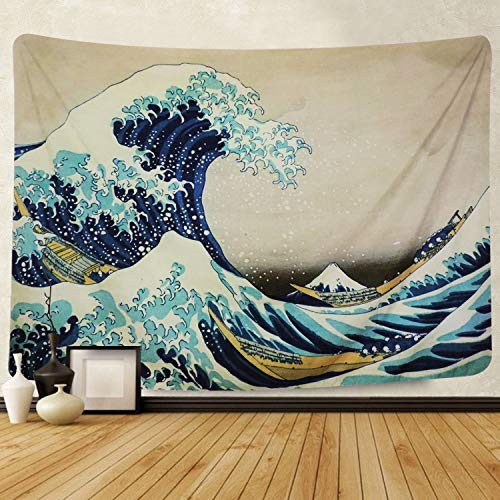 Amkun Tapiz de pared para colgar en la pared, gran ola Kanagawa, tapiz de pared con decoración para el hogar, sala de estar, dormitorio o decoración, Wave, 200x150cm