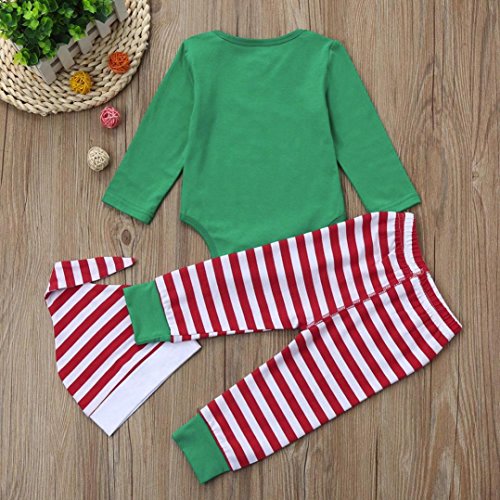 Amlaiworld Ropa de Navidad bebé, Infantil Bebé niños niñas Trajes de Navidad Conjunto Mameluco + Pantalones + Sombrero 3 Mes - 2 Años (Verde, Tamaño:18-24Mes)