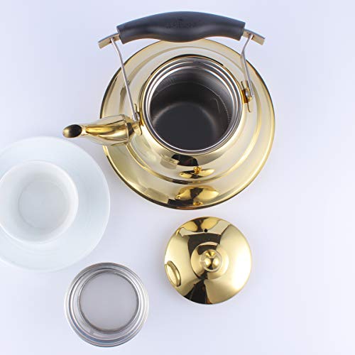 AMOMGard - Hervidor de gas para inducción, tetera de acero inoxidable con filtro extraíble para té y café, 2 L, color dorado