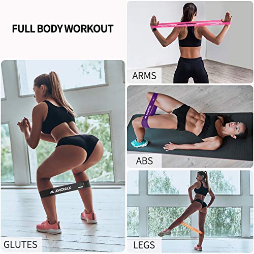 Amonax Bandas Elasticas Fitness, Cintas Elasticas Fitness Látex Natural con 4 Niveles Ejercicios en Piernas, Glúteos y Brazos, 4 Bandas Resistencia para Yoga, Pilates, Crossfit, Estiramientos, Fuerza