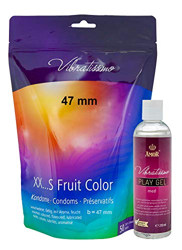 Amor Vibratissimo®"MiTalla FRUIT COLOR 57mm" 50 pack preservativos + 250ml lube, condones para una sensación auténtica