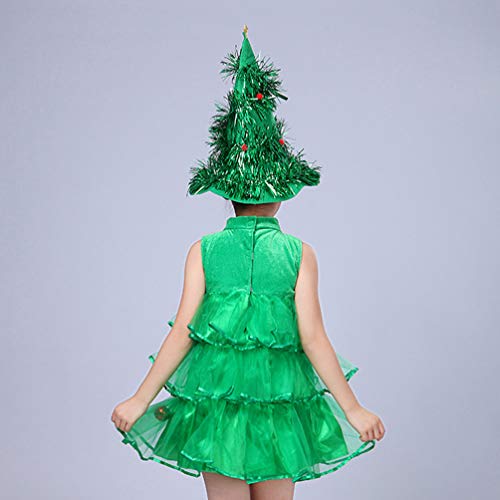 Amosfun niños niñas vestido de árbol de navidad y disfraz de sombrero para niños en altura de 100 cm verde