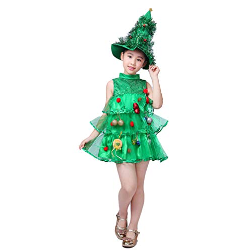 Amosfun niños niñas vestido de árbol de navidad y disfraz de sombrero para niños en altura de 100 cm verde