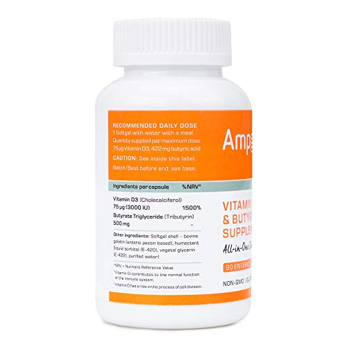 AmpBiotic® de RedoxBox® - Combinación sinérgica Butirato & Vitamina D3 (3000 IU) para inmunidad - 90 cápsulas blandas gastroresistentes