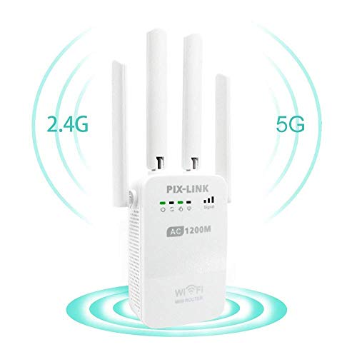 Amplificadores Señal de WiFi 300Mbps y 1200Mbps, Repetidor Wifi Extensor Enrutador Inalámbrico Punto Acceso con 4 Antenas Externas en Largo Alcance (4 Modos, 2,4G y 5G, 4 Antenas, Puerto LAN/WAN, WPS)