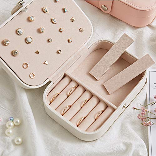 Amrls - Caja de almacenamiento de cosméticos para joyas, organizador de maquillaje, multifunción, diseño de pendientes de cuero, color rosa, Francia