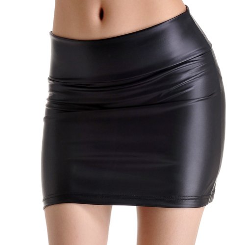 Amurleopard Mujer Falda de Tubo Negra Falda de Cuero PU Minifalda Ajustada Falda Lápiz Elástica Falda de Piel Sintética para Casual Formal Negocio Fiesta Cóctel,Negro,S