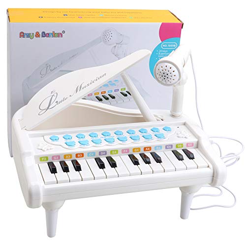 Amy&Benton Piano para Bebés, Pequeños, Regalo de cumpleaños para niñas de 1 2 3 años (Blanco, 24 Llaves)