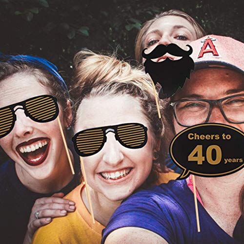Amycute 40 años cumpleaños Photo Booth Props y marco photocall 40th cumpleaños, photocall 40 cumpleaños Accesorios para fiestas, decoraciones y favores