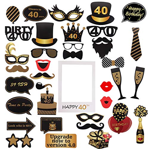 Amycute 40 años cumpleaños Photo Booth Props y marco photocall 40th cumpleaños, photocall 40 cumpleaños Accesorios para fiestas, decoraciones y favores