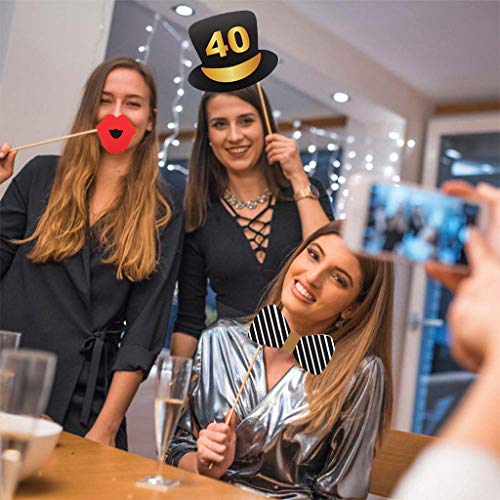 Amycute 40 años cumpleaños Photo Booth Props y marco photocall 40th cumpleaños, photocall 40 cumpleaños Accesorios para fiestas, decoraciones y favores