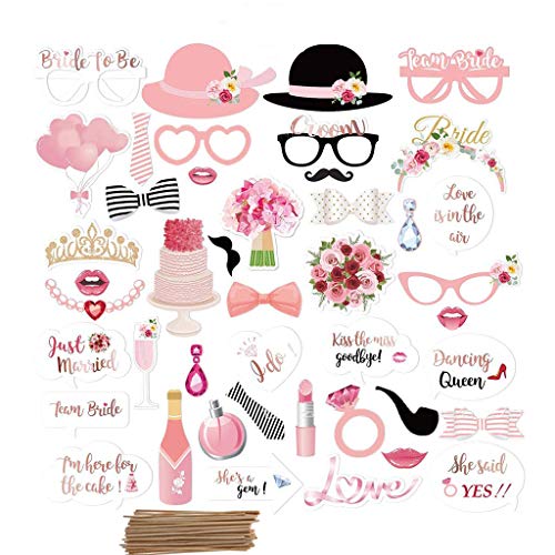 Amycute 44 pcs Boda Photo Booth Props, DIY Bigotes Gafas Sombreros Labios Lazo corbata anillo collar para el partido de la boda, Aniversario,compromiso, Accesorios para fiestas