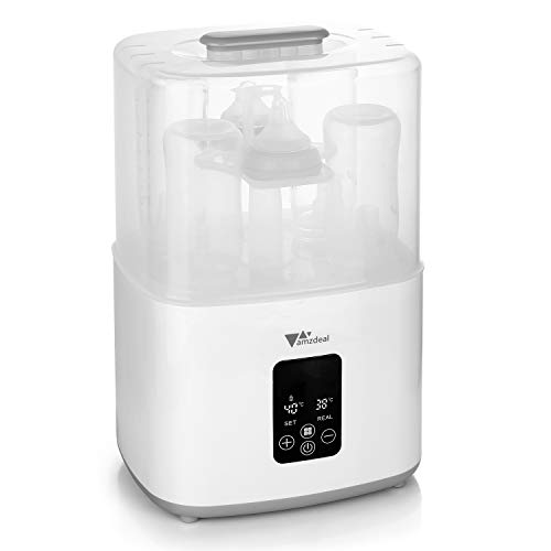 Amzdeal 4 en 1 Esterilizador de Biberones - Esterilizador a Vapor Eléctrico Hasta 6 Biberones, Filtro HEPA & Libre de BPA, Calentador y Secadora para Chupetes, Apagado Automático, Pantalla LED Táctil