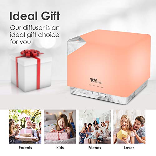 Amzdeal 700ml Difusor de Aceites Esenciales, Difusor de Aromas con Luz Nocturna de 8 Colores, Humidificador Ultrasónico sin BPA con Temporizador, Apagado Automático & Silencioso, para Yoga Spa Hogar
