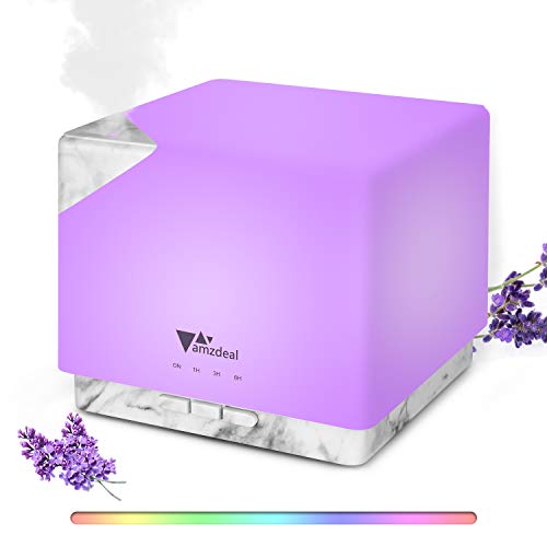 Amzdeal 700ml Difusor de Aceites Esenciales, Difusor de Aromas con Luz Nocturna de 8 Colores, Humidificador Ultrasónico sin BPA con Temporizador, Apagado Automático & Silencioso, para Yoga Spa Hogar