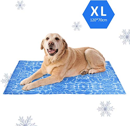 amzdeal Alfombrilla de Refrigeración para Perros - Alfombra Refrescante Resistente para Mascotas, No Tóxico & Plegable, Enfriamiento Automático, Manta Fresca para Cojín de Silla, XL (120 x 70 cm)