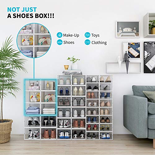 Amzdeal Cajas de Zapatos Plásticas 6 Pcs - Organizador de Zapatos Duradero y Apilable, 100% Impermeable, Caja de Almacenamiento Plegable, Más Ordenado, para Zapatos de Hombres y Mujeres 35*25*18.7cm