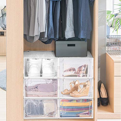 amzdeal Cajas de Zapatos Plásticas 6 Pcs - Organizador de Zapatos Transparente, Apilable y Impermeable, Caja de Almacenamiento Plegable, Ahorra Espacio, Zapateros para Hombres y Mujeres 33×23×14cm