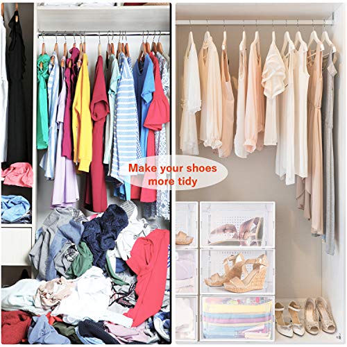 amzdeal Cajas de Zapatos Plásticas 6 Pcs - Organizador de Zapatos Transparente, Apilable y Impermeable, Caja de Almacenamiento Plegable, Ahorra Espacio, Zapateros para Hombres y Mujeres 33×23×14cm